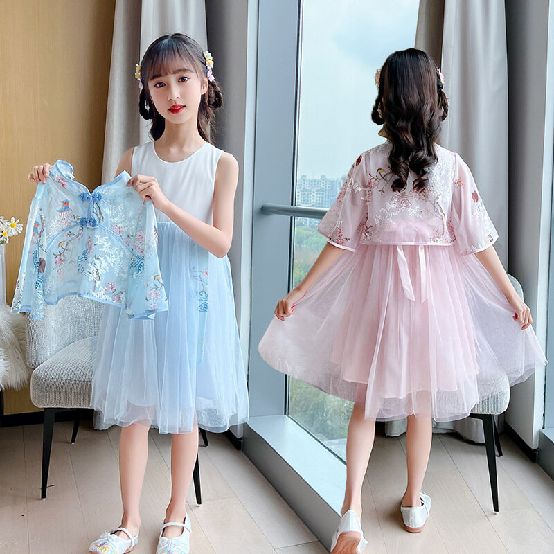 2023 Summer New Kids Hanfu Dress Lovely Children Princess Fairy Clothes abiti Qipao Cheongsam da ragazza tradizionale cinese