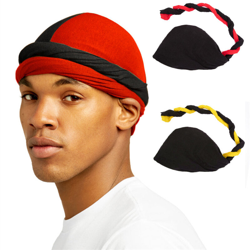Turbante elástico de dupla cor masculino, bandana forrado cetim, bonés para headwrap, streetwear patchwork, faixa de hip-hop, Durag para homens