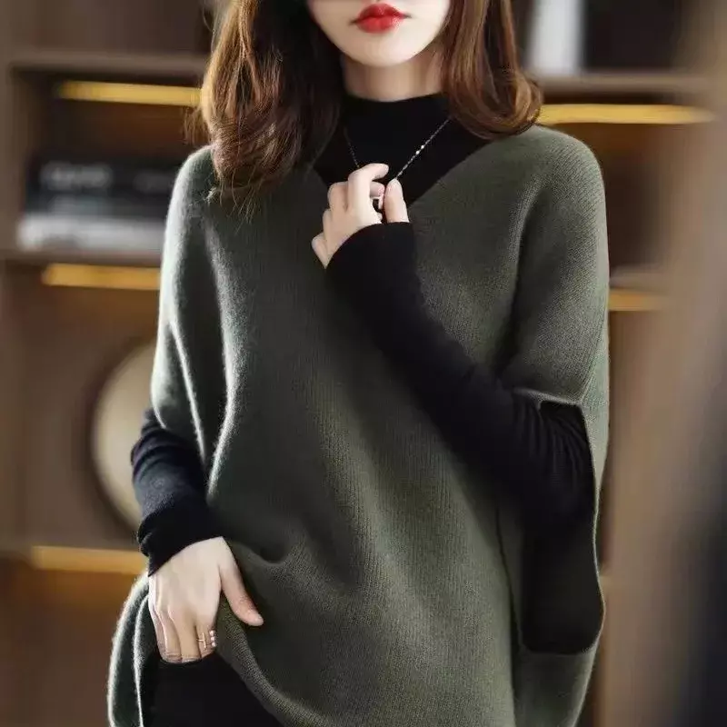 Women V Neck Sweaters Vest Tops Half Sleeve Casual Knitted Pullovers Solid Regular Splice Loose Tops Autumn Winter 2023