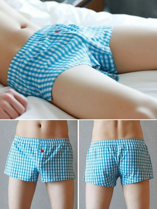 Men's Underwear Summer Plaid Cotton Boxer Shorts Loose Plus Size Youth Pajama Bottoms At Home Low Waist Allo Pants Big Underpant
