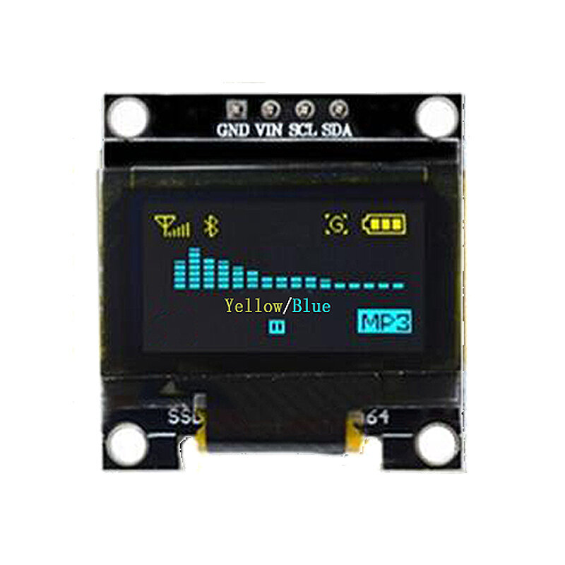 وحدة شاشة LED LCD OLED لاردوينو ، أصفر-أزرق ، لون مزدوج ، أبيض ، 128 × 64 ، "، I2C ، تواصل IIC