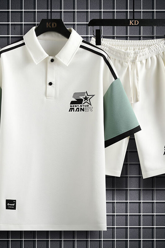 Letnie zestawy dla mężczyzn Streetwear w kratę drukowana koszulki polo + szorty oddychająca luźna Casual dla mężczyzn odzież sportowa 2 sztuki garnitury