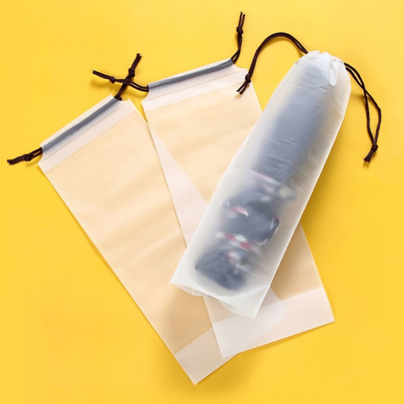Tas penyimpanan payung transparan, 1/2 buah tas plastik transparan tas penyimpanan dapat digunakan kembali portabel payung tarik kabel penyimpanan penutup pengatur penyimpanan rumah