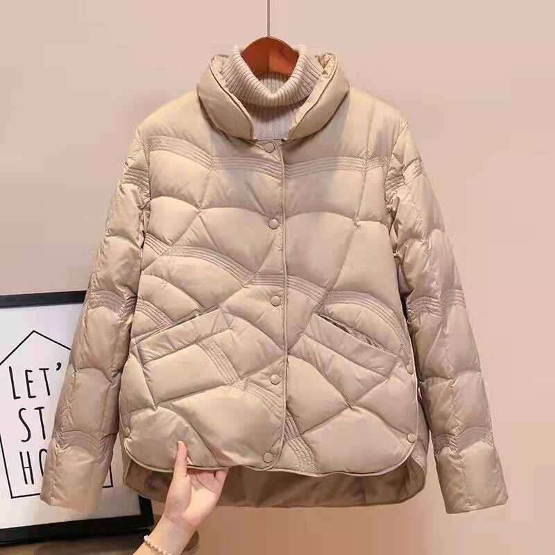 여성용 라이트 다운 패딩 재킷, 짧은 2024, 가을 겨울, 스탠드 칼라, 심플하고 세련된 캐주얼 따뜻한 타이드 재킷, 신제품