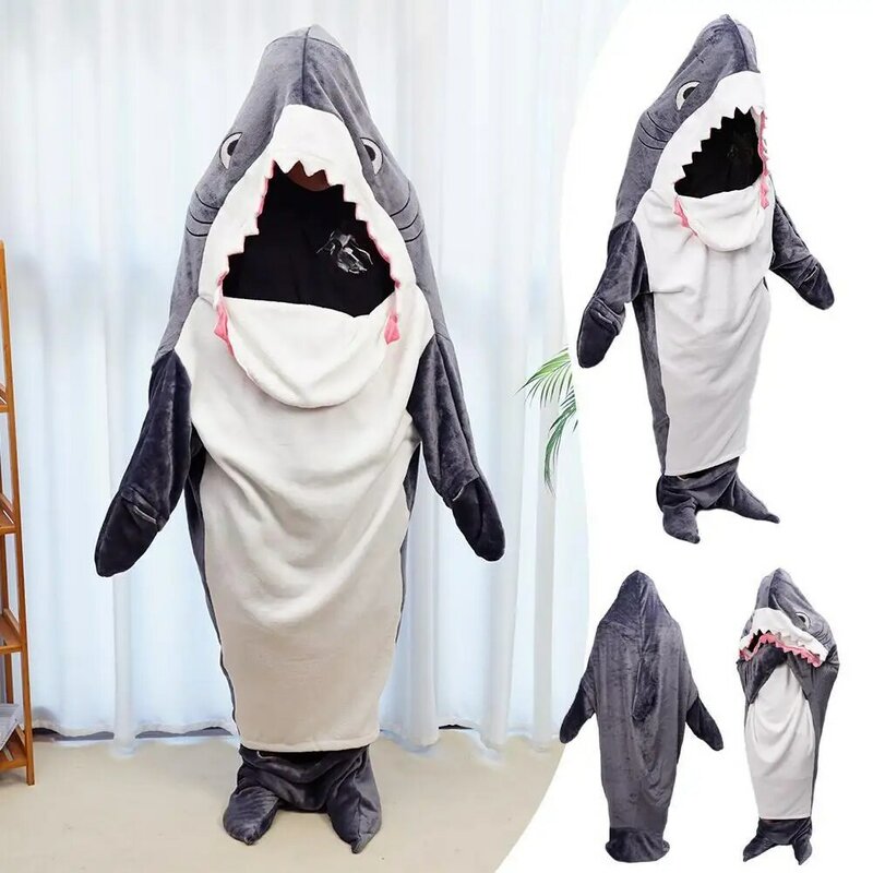 Pyjama en Forme de Requin de Dessin Animé pour Enfant et Adulte, Sac de Couchage, Glutnel, Couverture Douce et Confortable, Chaude