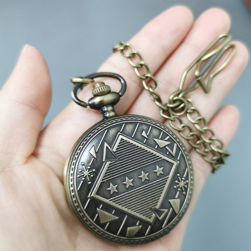 Reloj de bolsillo de cuarzo con diseño geométrico y estrellas de bronce, pulsera Retro Fob, cadena, collar, colgante, números árabes, esfera redonda