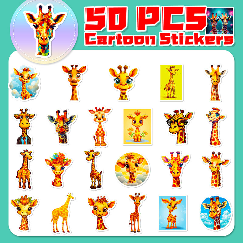 50 Stück Cartoon niedlichen Giraffe Serie Graffiti Aufkleber geeignet für Laptop Helm Desktop-Dekoration DIY Aufkleber Spielzeug