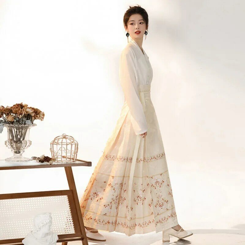 Новая женская юбка Hanfu для взрослых с вышивкой династии Мин, улучшенная юбка с длинным рукавом в национальном стиле