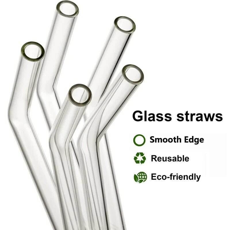 Pajitas de vidrio reutilizables para beber, pajitas de vidrio transparente de 8 pulgadas, tubos de 8mm, pajitas para zumo, batido, té, vasos, juego de pajitas para bebidas, 4/8 piezas
