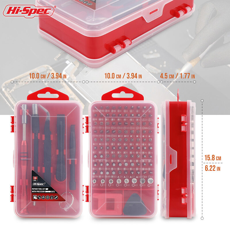 Hi-spec 108 шт. стандартный набор отверток, Электронная отвертка Torx, набор инструментов для открытия и ремонта, Набор отверток для магнитного ноу...