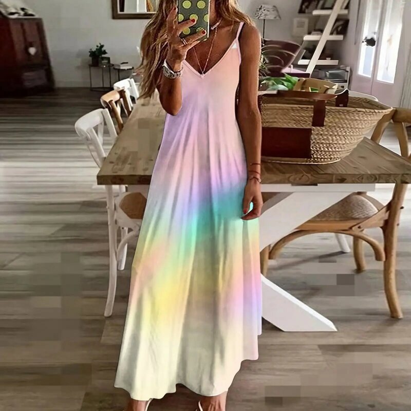 女性のための虹色のノースリーブドレス,夏服,ミッドシーズン,2023
