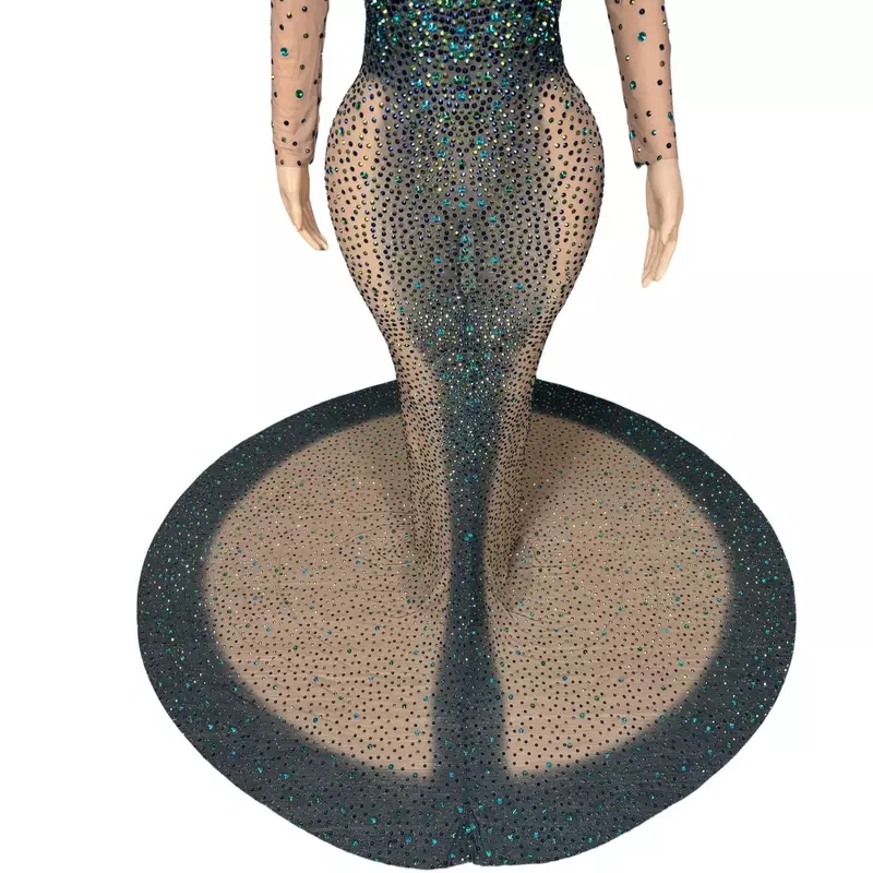 Abiti da ballo lunghi con pietre scintillanti 2024 abiti da ballo Sexy in stile sirena con collo alto in rete trasparente abiti da ballo per ragazze nere Danqing