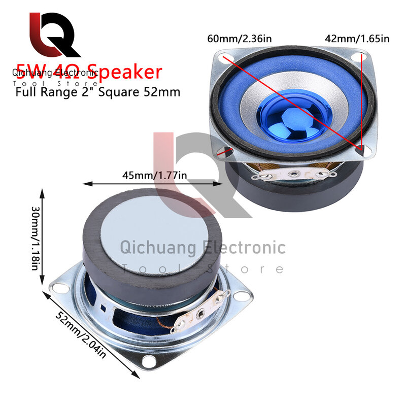 2-inch 5W 4ohm Blue Full-frequency Speaker 52mm Square Small Speaker Speaker For Digital Electronic Products 0. 25~ 18KHz