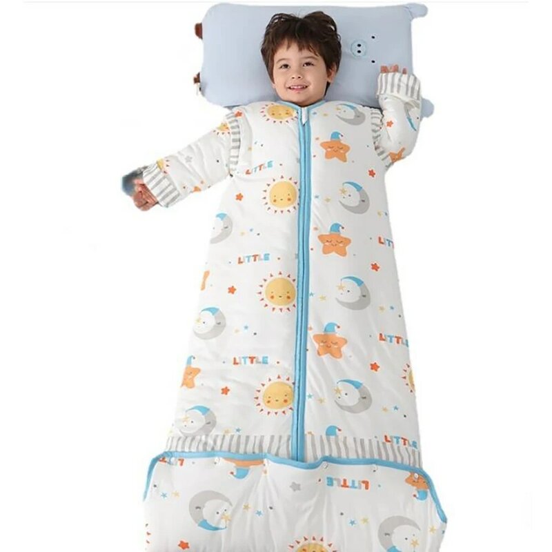 Kantong tidur anak panjang dapat diatur, kantong tidur jamur bawah bulat katun ukuran Plus 3.5 Tog musim dingin tebal hangat