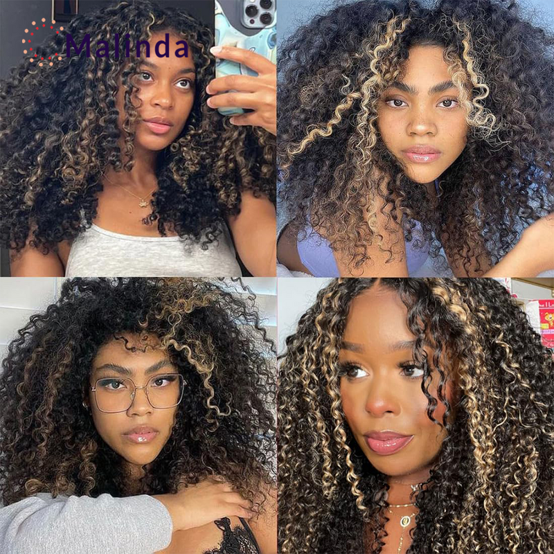 Highlight Blonde Curly 13x6 Glueless  Lace Front Human Hair Wigs Ombre 1b/27 Colored Transparent Lace Frontal Wigs For Women