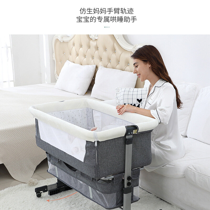 Детская кроватка для новорожденных Многофункциональная портативная большая кровать с регулируемой высотой и сращением