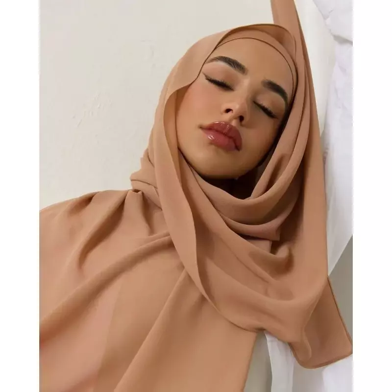 Hijab Chiffon Define com Correspondência Cap Cor, Lenços muçulmanos, Underscarf xale, mesma cor Jersey, Inner Caps