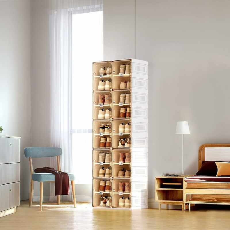 Caja de almacenamiento de armario de zapatos, Zapatero plegable portátil, armario de zapatos deportivo grande con 10 estantes-20 compartimentos