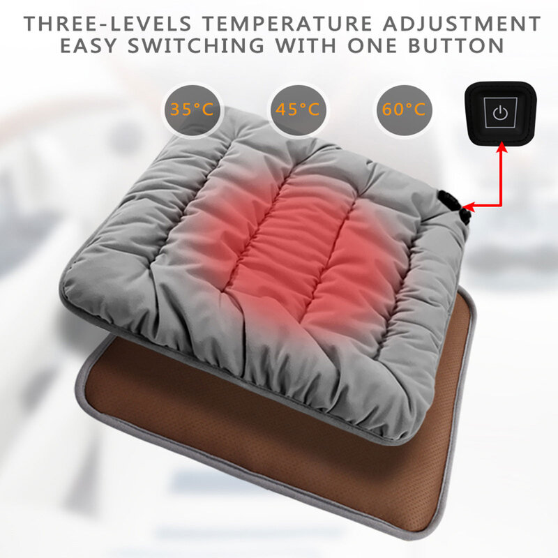 Almofada de aquecimento elétrica com USB, almofada termostática de 3 velocidades, escritório, sedentário, carro, casa, uso duplo, quente, fisioterapia, inverno, 45x45cm