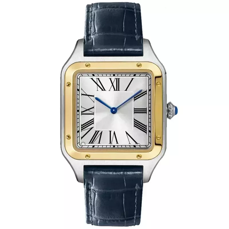 Luksusowy wysokiej jakości zegarek kwarcowy dla miłośników mężczyzn moda damska kwadratowy skórzany męski złoty biały szafirowy zegarek na rękę
