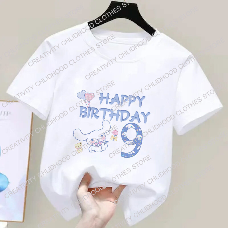 Koszulka Cinnamorolls dzieci numer 123456789 Kawaii nadruk Anime T-shirty z kreskówek odzież codzienna koszulka bluzki dla dziewczynek