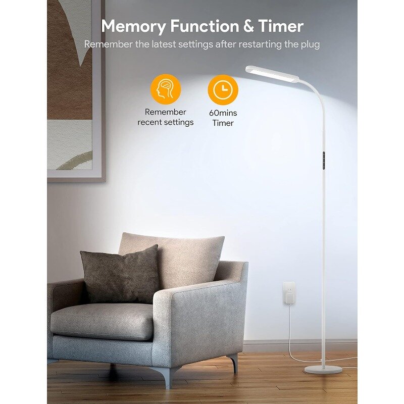 Floor Lamp, LED Floor Lamp with Remote,  5 Colors & 5 Brightness & Stepless Adjustable Standing Lamp Work with Wall Switch