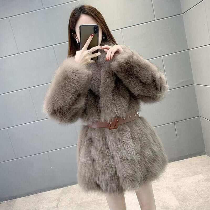 Женская Шуба из искусственного лисьего меха, Толстая теплая зимняя куртка, верхняя одежда, длина, 2023