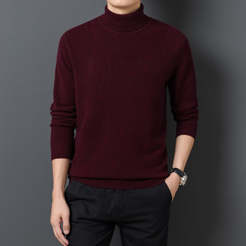 남성용 긴팔 풀오버 스웨터, 터틀넥, 단색, 따뜻하고 편안한 의류