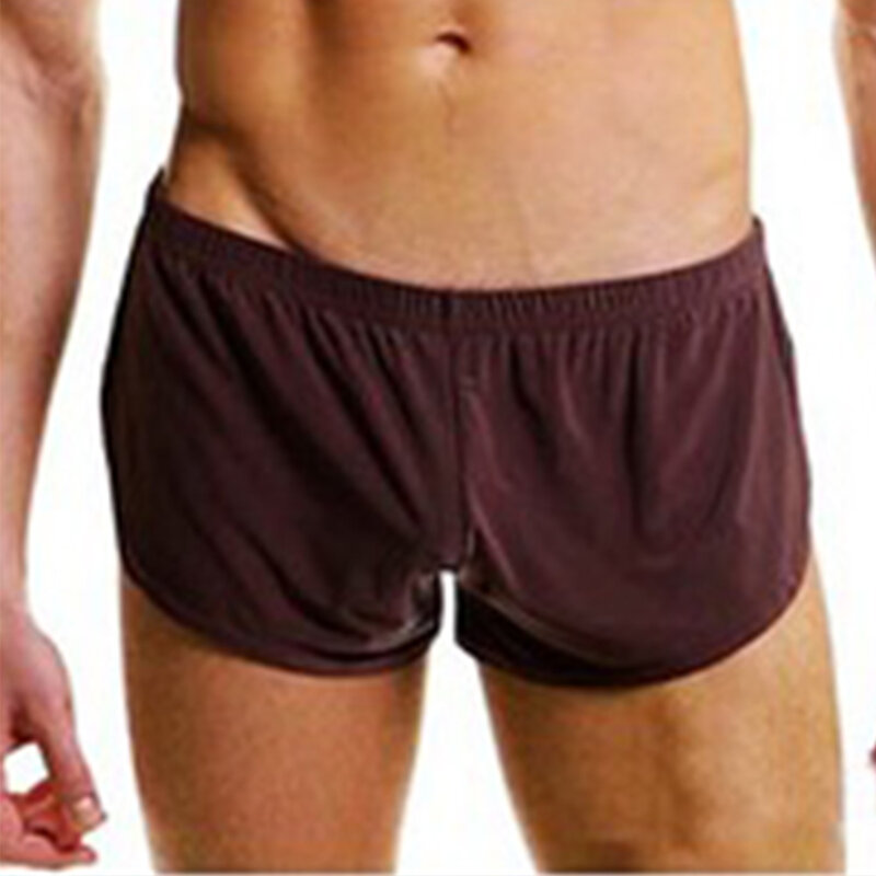 Casual Man Soft Boxer Sleep Shorts Solid Color Underwear Seamless Underpants Trunks Home Wear Pajama Bottoms For Men