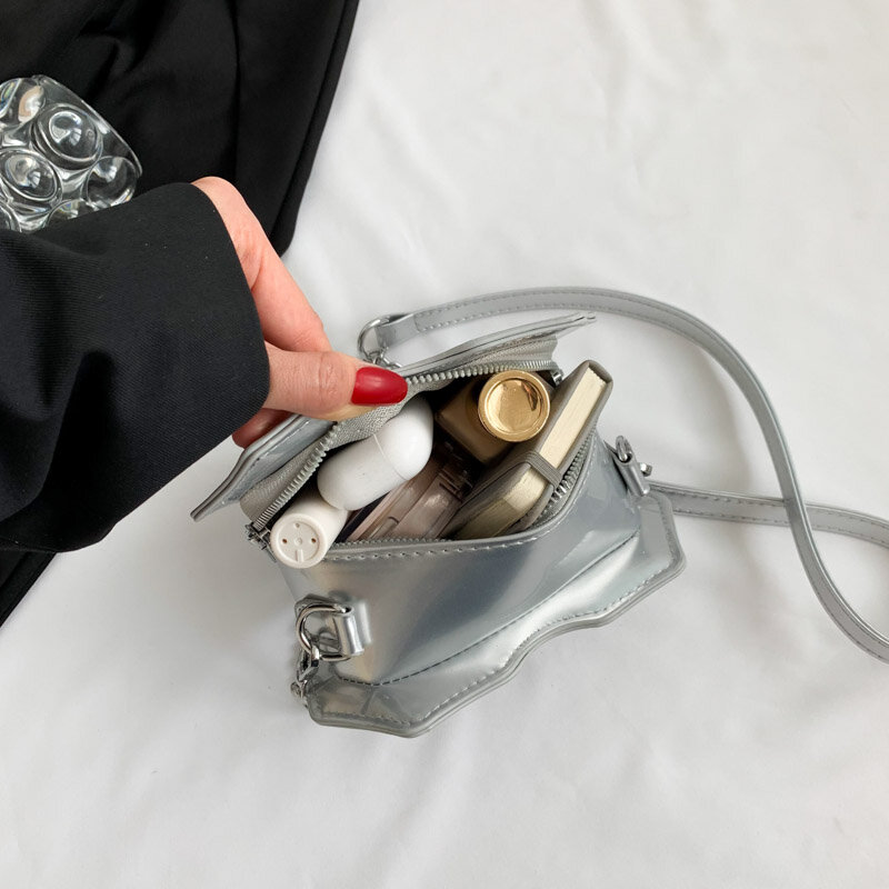 Mini torebka Crossbody dla kobiet luksusowa srebrna torebka 2024 nowa modna torba na serce z lakierowanej skóry torba na ramię