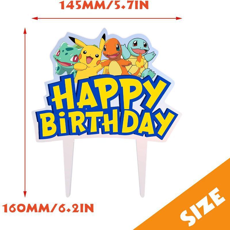 Pikachu Insert Card Pokemon Anime Figures Pikachu Party Cake Topper Charizard Bulbasaur Squirtle Kids Happy Birthday Decorations