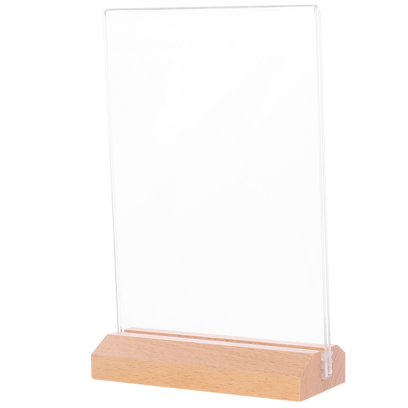 Porte-enseigne en acrylique transparent, présentoir Delaware, porte-enseigne transparent, base en bois
