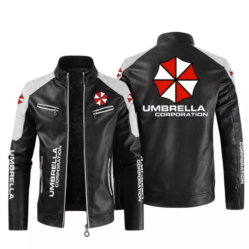 New Winter Men's Umbrella Motorcycle Logo Jacket Fashion Zipper Jacket Outwear Keep Warm Thickened Leather Man Coat