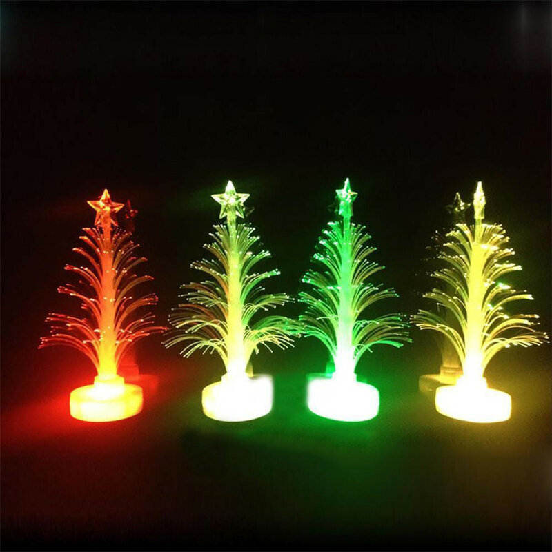 1Pc Cute Mini LED Christmas Tree Lamp Night Light Colorful LED Fiber Optic Nightlight Kid Xmas Decoration Gift Luminous Light