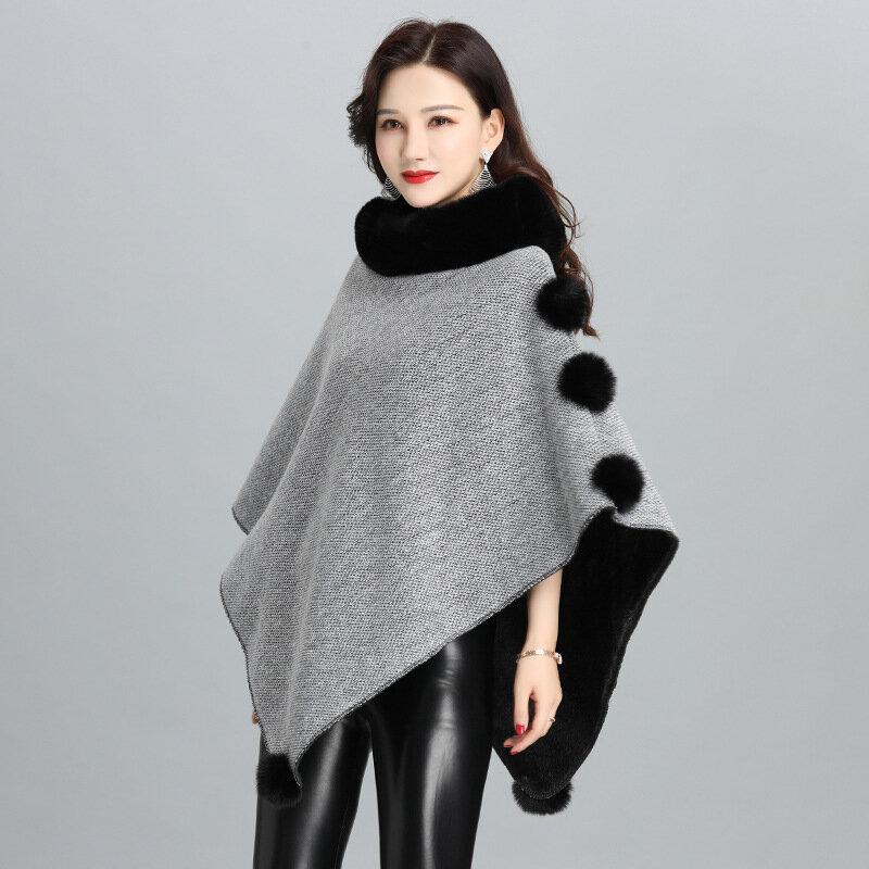 2022 New Imitation Fur European American Coat Women's Shawl Scarf Imitation Rex Rabbit Hair Cape Lady Cloak Poncho G2