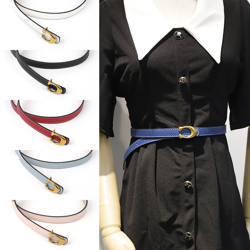 Cinturones de cuero para mujer, correa de cintura de vestido de mezclilla Simple Retro, hebilla en C, cinturón de Jeans de alta calidad