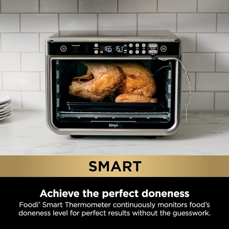 10-in-1 Smart XL piec do smażenia na powietrzu, piec, opiekać, tosty, toster cyfrowy, termometr, prawdziwa konwekcja przestrzenna do 450 ° F