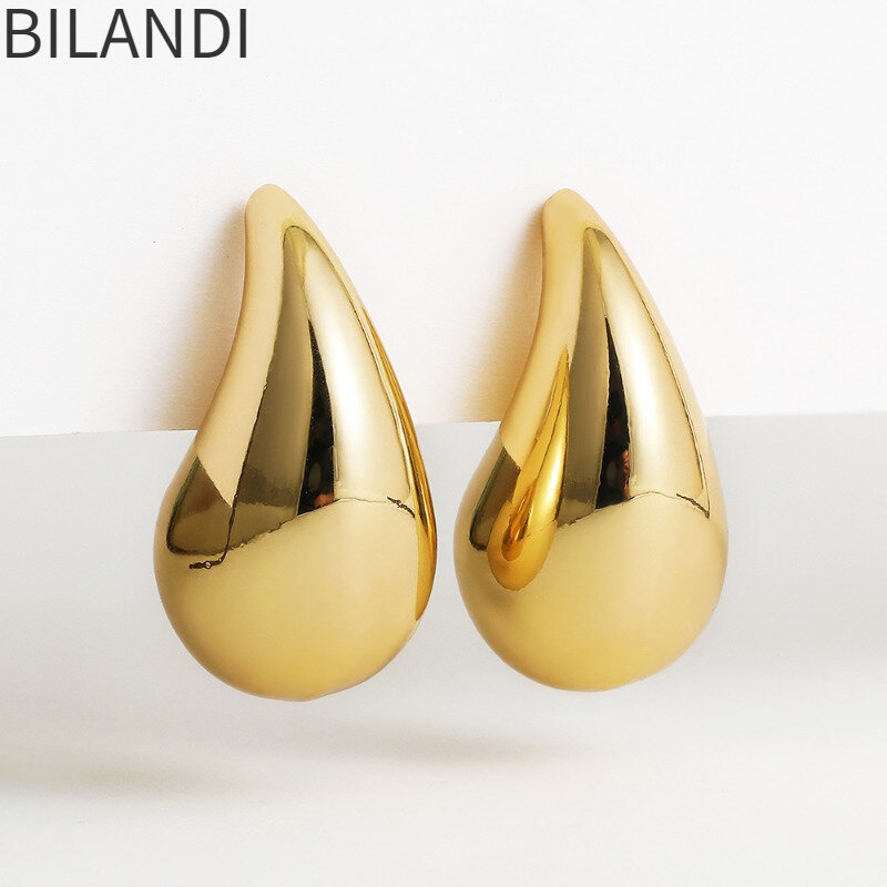 Bilandi-Chunky Dome Brincos para mulheres, aros de lágrima brilhantes, aros leves, joias brilhantes vintage, cor dourada