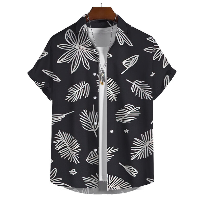 Liść tropikalny męski kurort hawajski 3D koszule z nadrukiem wakacje na plaży lato z krótkim rękawem Spandex Hawaii koszule