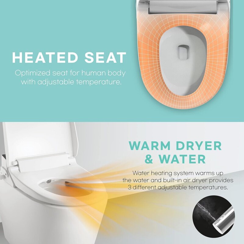 VOVO VB-6000SE Electric Smart Bidet Toilet Seat with Dryer, Heated Toilet Seat, Warm Water, Full Stainless-steel Nozzle - White,