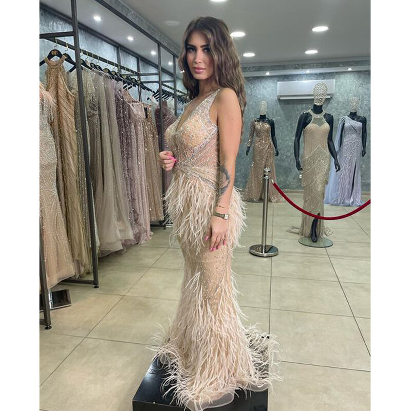 Elegant Mermaid Evening Dresses For Women 2024 Backless Luxury Dubai Beaded Sleeveless Arabic Vestidos Formal Party Gowns