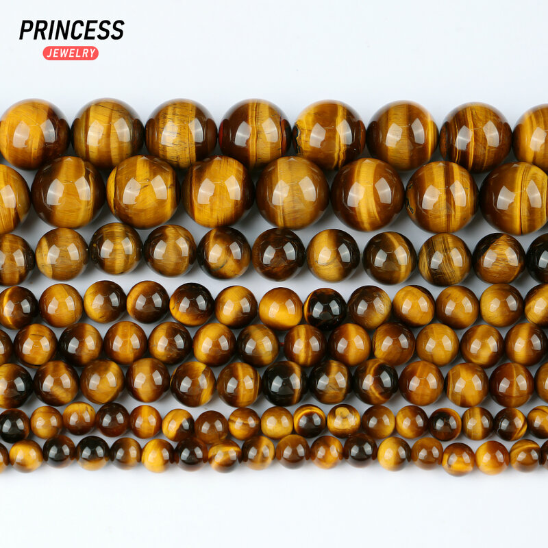 Natural Tiger Eye Stone Beads para Fazer Jóias, Marrom e Amarelo, Pulseira DIY e Acessórios Colar, 15 em Strand, 4mm, 6mm, 8mm, 10mm, 12mm, A ++