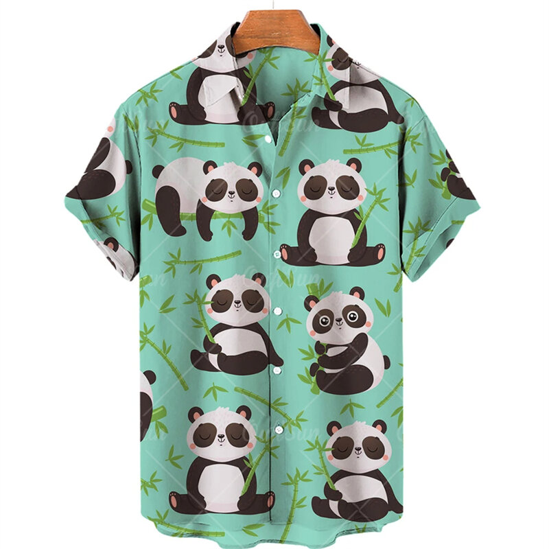 Kawaii Panda camicie hawaiane stampa 3d uomo abbigliamento donna estate spiaggia manica corta camicetta moda Streetwear risvolto Camisa maschio