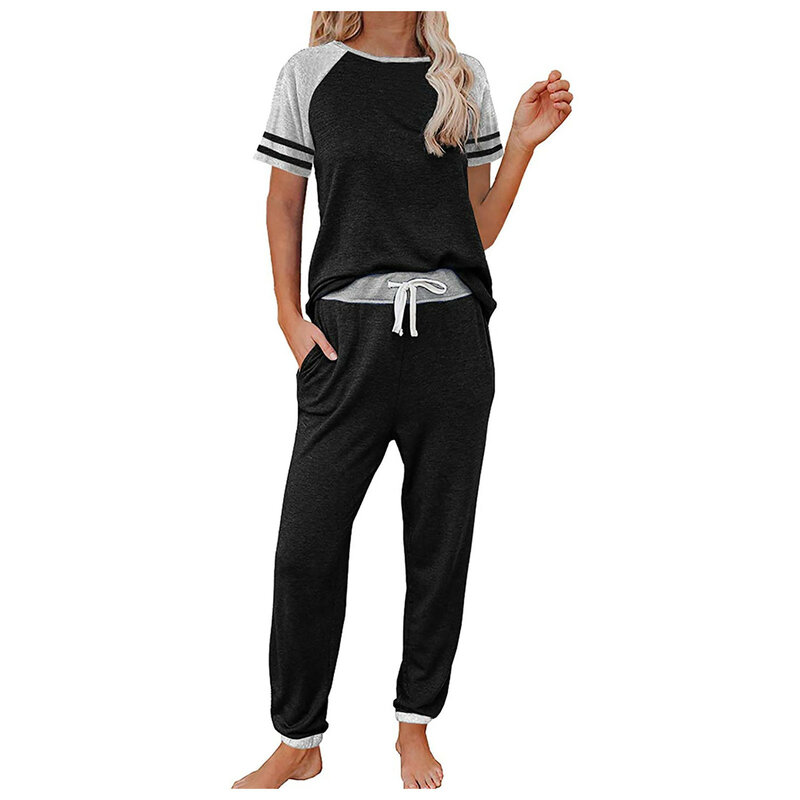 Conjunto de dos piezas para mujer, camiseta de manga corta y pantalones largos holgados, ropa de entrenamiento para correr