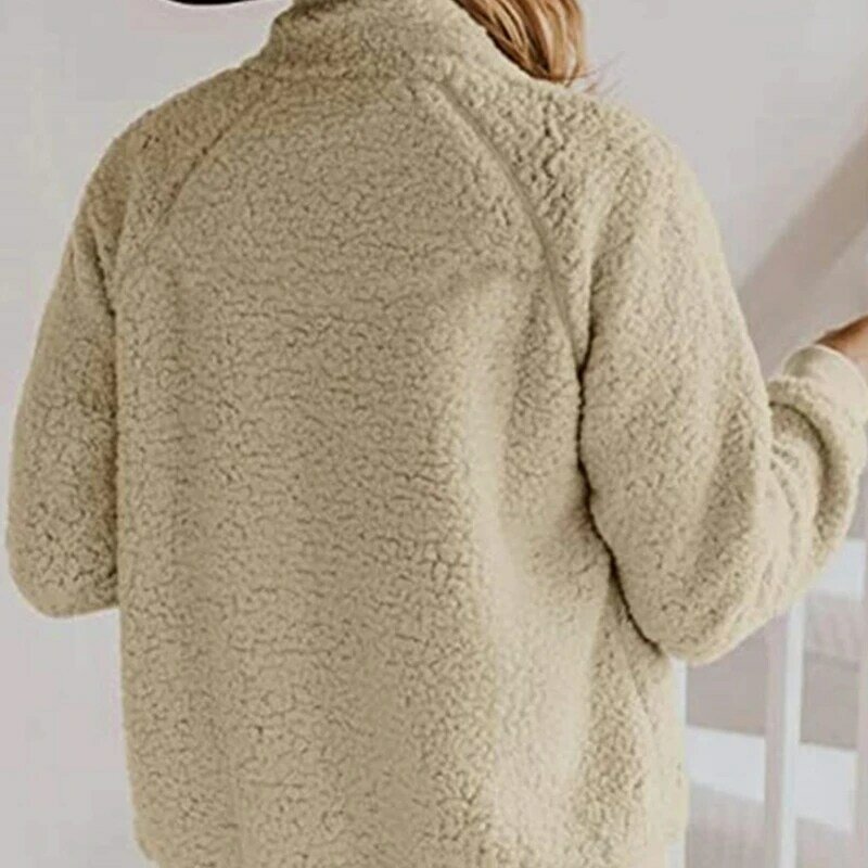 Women Long Sleeve Fleece Coat Sherpa Fuzzy Faux Shearling Lapel Collar Button Down Winter Warm Oversized Outwear Dropship