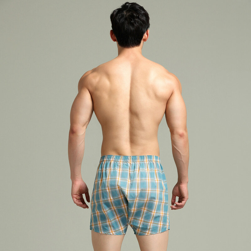 Youth Checkered Boxer Shorts for Men Retro Aro Pants Comfort Home Nightwear Underpants Breathable Bottom Panties Loose Underwear