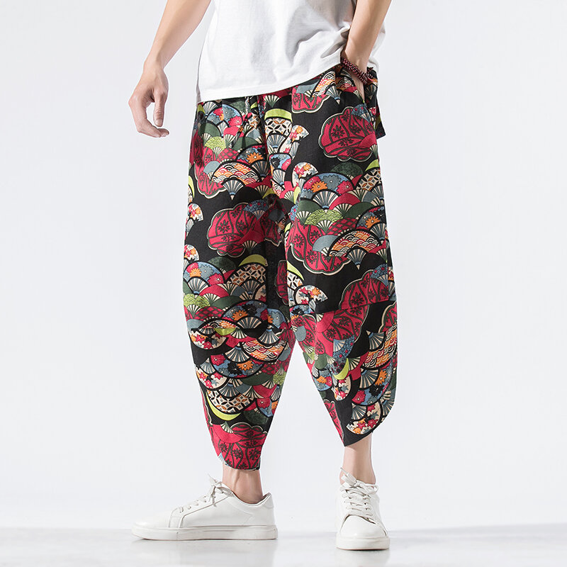 Męskie spodnie do biegania krzyżowe męskie spodnie haremki z szeroką nogawką letnie w stylu Harajuku spodnie dresowe na co dzień nowe męskie spodnie do łydek Streetwear