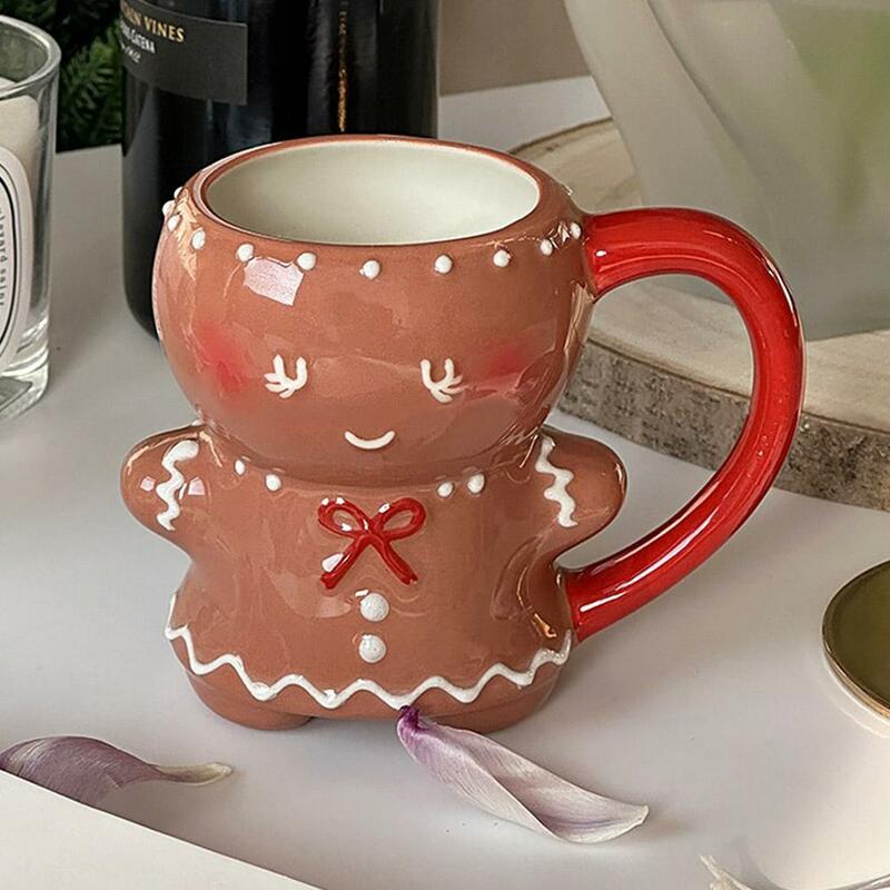 Gingerbread Man Caneca com Alça, Leite Coffee Cup, Novidade Water Cup, 3D Cartoon, Kawaii, Fontes da festa de Natal, Bonito, 600ml