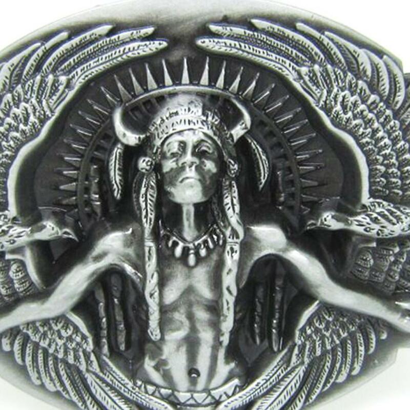 Serious Indian Chief Face with Double Holy Shape Cowboy Belt Buckle