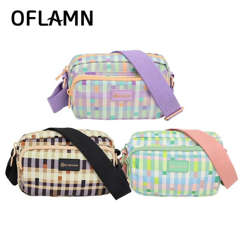 Simple Small Square Pattern Student Shoulder Crossbody Bag Large Capacity Casual Portable Female Girl Shopper Zipper Purse